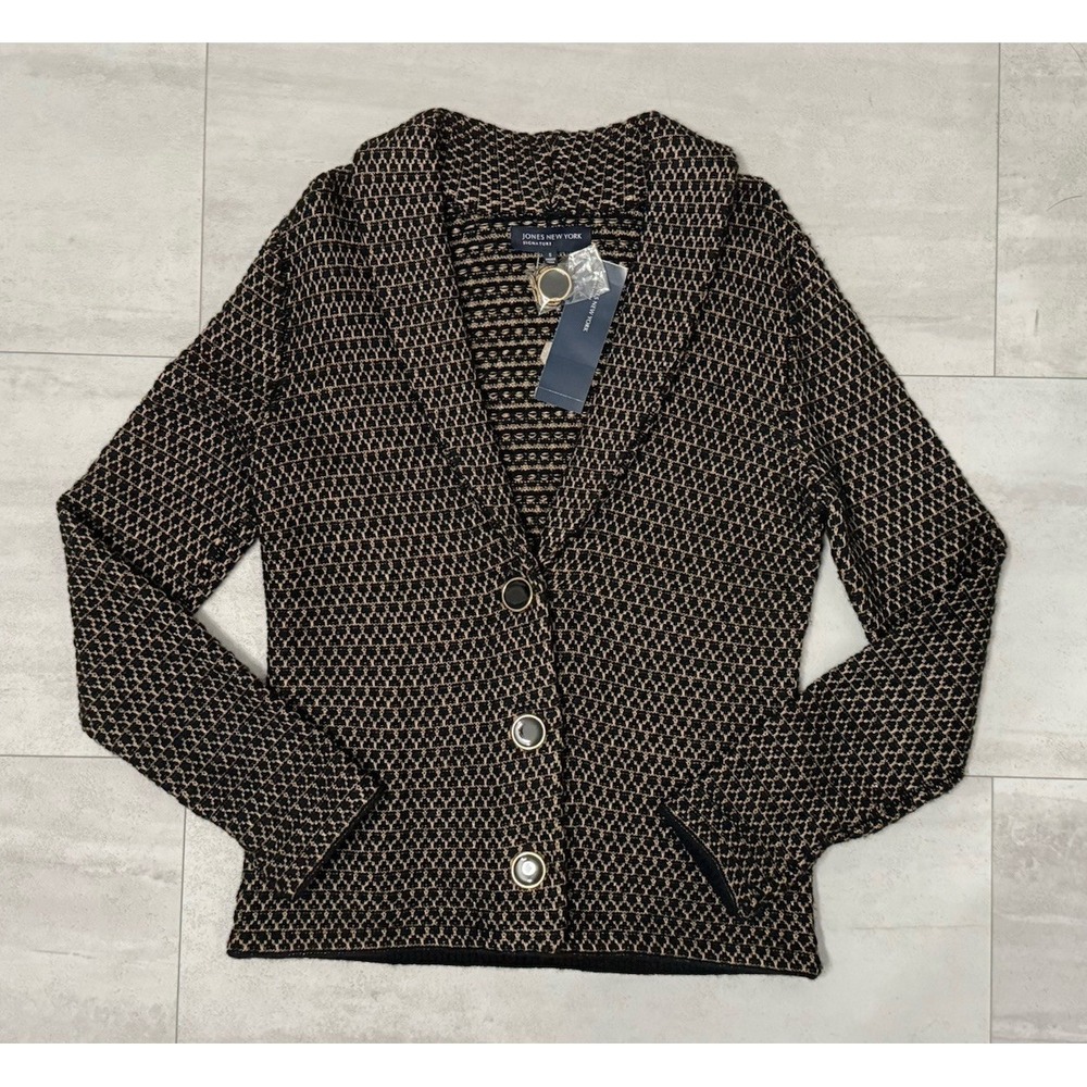 Jones New York S Black/ Gold Wool Knit Jacket Sweater Blazer with Pockets NWT - Picture 1 of 5